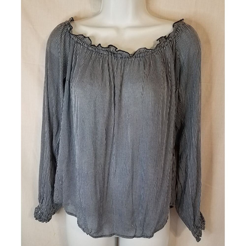 Y2K‎ Guess Womens Shirt Large Blue Off Shoulder Blouse Top Cut out sleeves